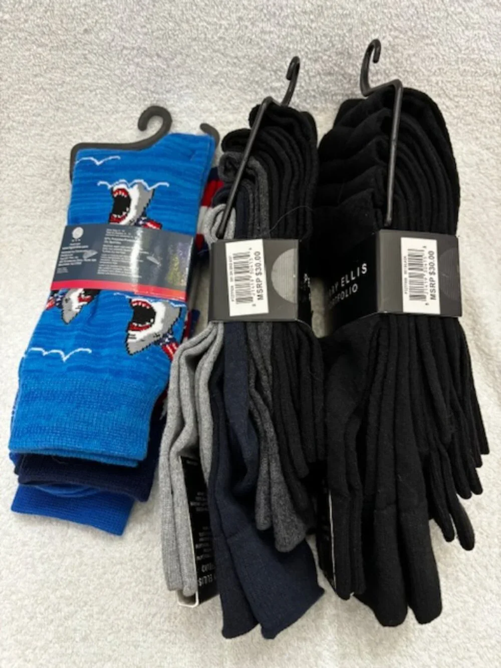 13 pairs of socks - 10 from Perry Ellis Portfolio and 3 novelty print crews NWY